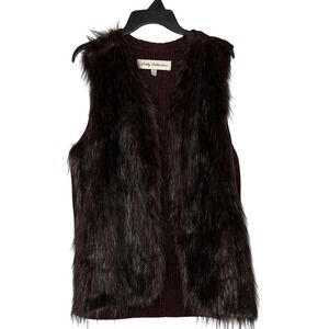 Debby Collection Womens Burgundy Faux Fur Knit Vest Sweater XL Minimalist Retro